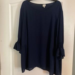 Navy blouse with ruffle sleeve